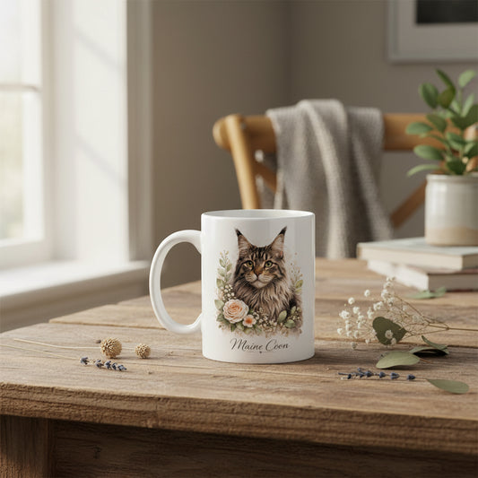 Vacso Trading Cat Lover Mug Floral Cat Breed Collection Cute Illustration Ceramic 11oz White