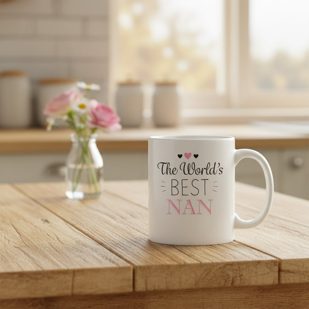 Vacso Trading World's Best Nan Mug Pink Black Heart Design Ceramic White