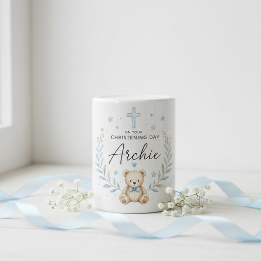 Vacso Trading Personalised Ceramic Christening Money Box Teddy Bear Pink