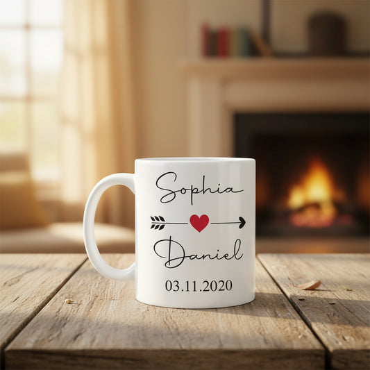 Vacso Trading Personalised Couple Name Mug Heart Arrow Design White