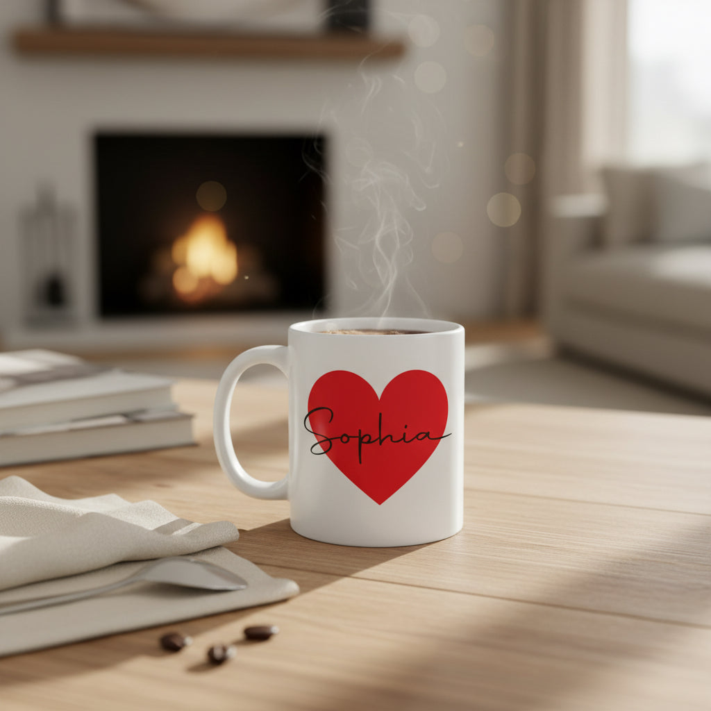 Vacso Trading Personalised Name Heart Mug Custom Red Heart Ceramic 11oz
