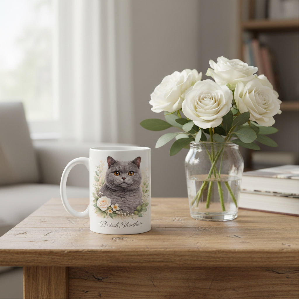 Vacso Trading Cat Lover Mug Floral Cat Breed Collection Cute Illustration Ceramic 11oz White