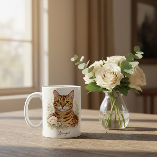Vacso Trading Cat Lover Mug Floral Cat Breed Collection Cute Illustration Ceramic 11oz White