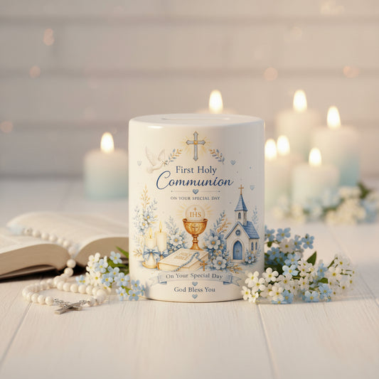 Vacso Trading First Holy Communion Money Box Ceramic Religious Keepsake Cross Savings Bank