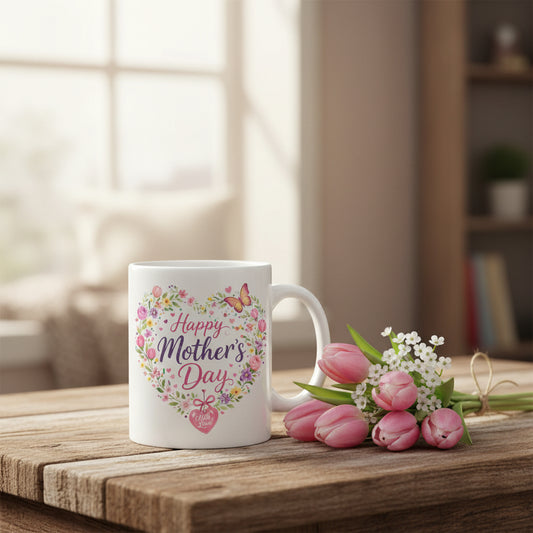 Vacso Trading Happy Mother's Day Floral Heart Mug Ceramic 11oz Pink