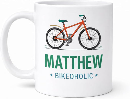 Vacso Trading Personalised Bike Mug Custom Name Bikeoholic Cyclist Gift Ceramic 11oz