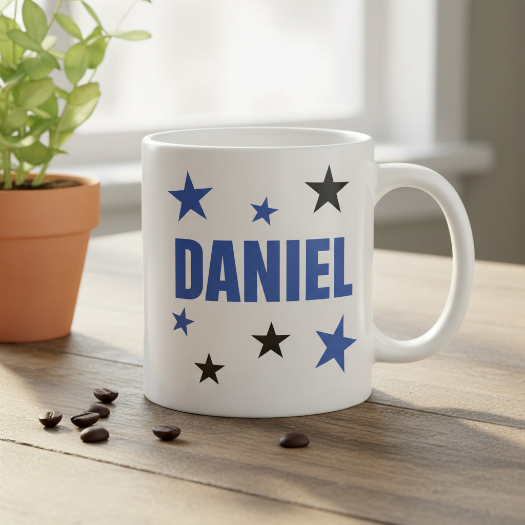 Vacso Trading Personalised Name Mug Blue Black Star Design White