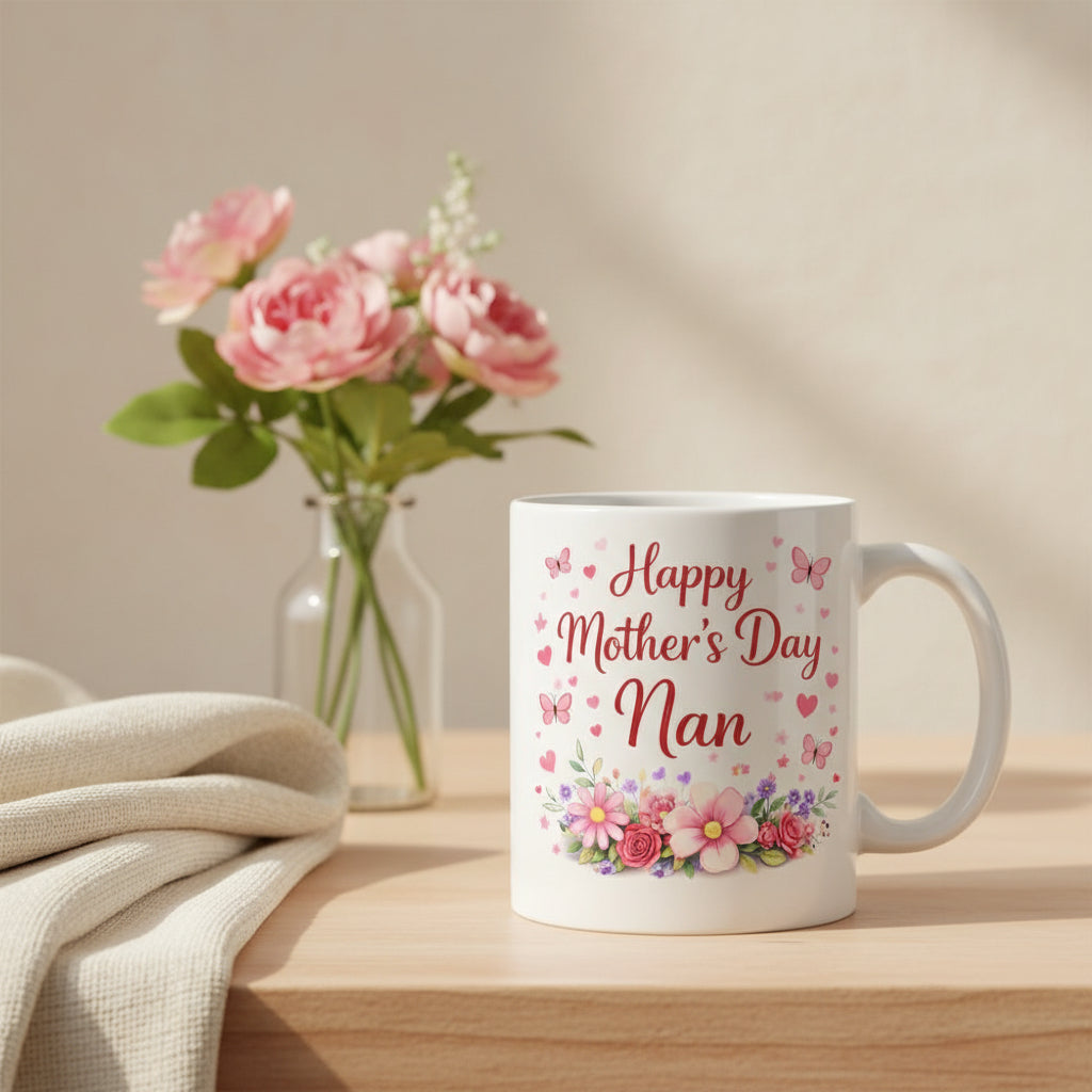 Vacso Trading Happy Mother's Day Nan Mug Floral Butterfly Heart Ceramic 11oz
