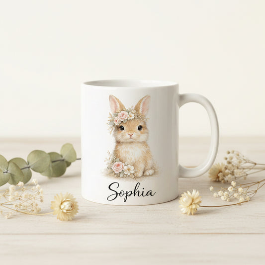 Vacso Trading Personalised Bunny Mug Custom Name Floral Rabbit Ceramic 11oz
