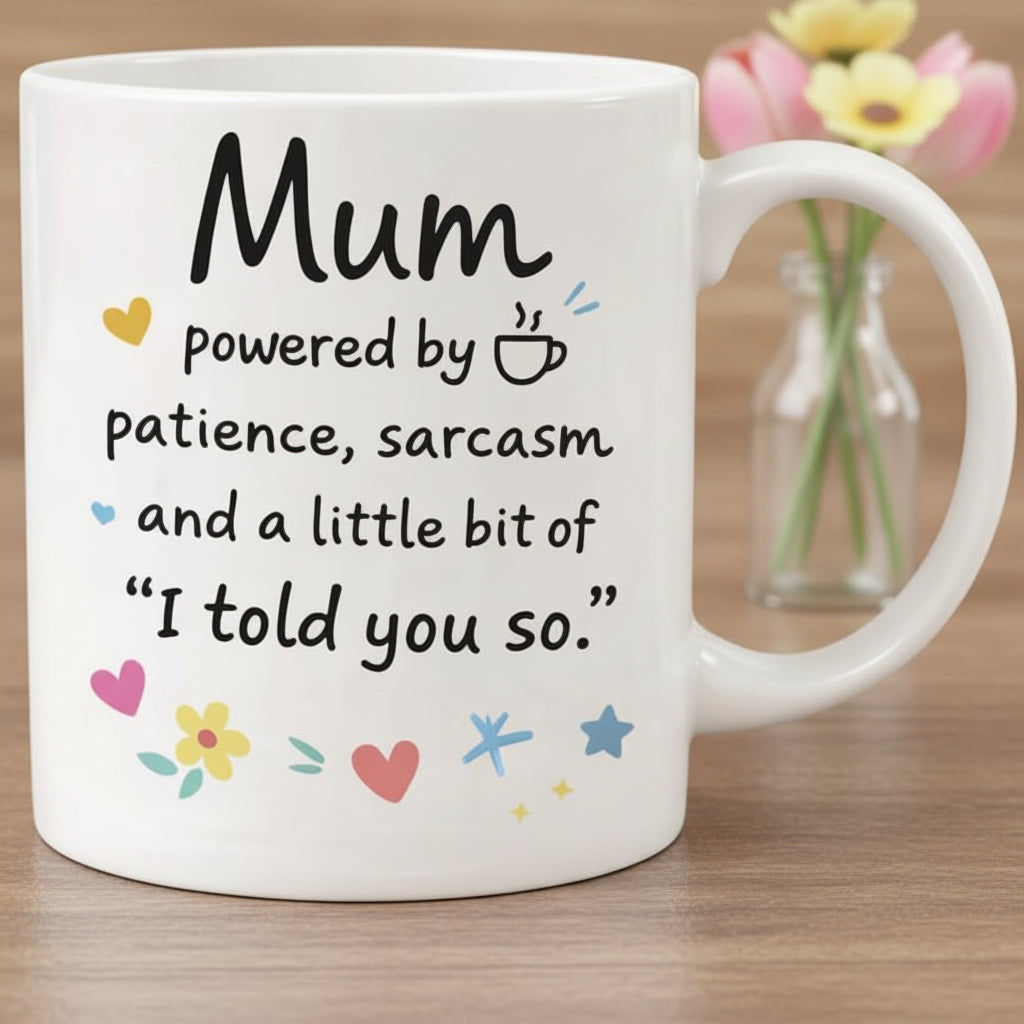 Vacso Trading Funny Mum Coffee Mug Mum Powered by Patience Sarcasm & I Told You So Ceramic 11oz