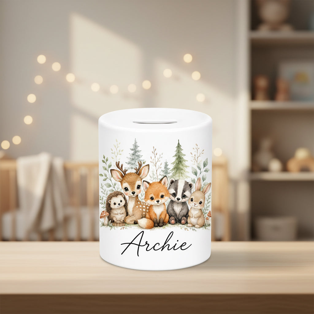 Vacso Trading Personalised Woodland Animals Ceramic Money Box White