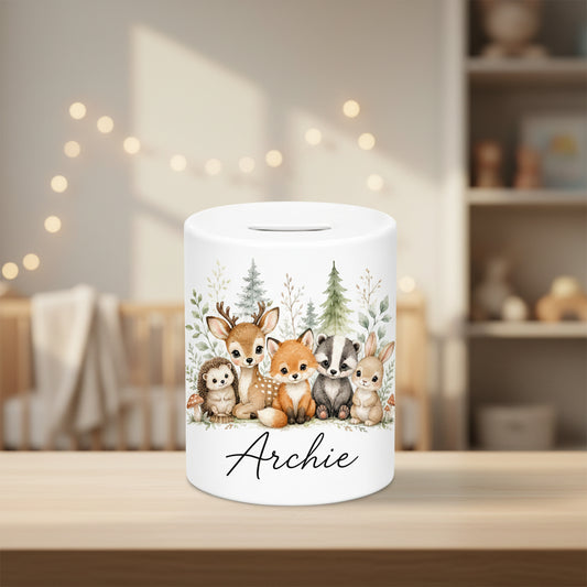 Vacso Trading Personalised Woodland Animals Ceramic Money Box White