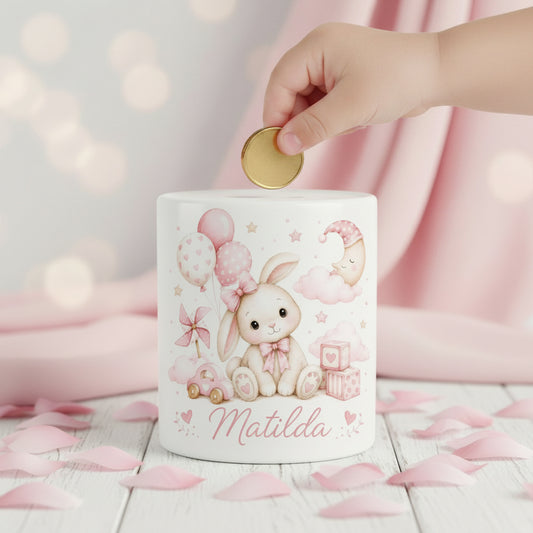 Vacso Trading Personalised Bunny Ceramic Money Box White