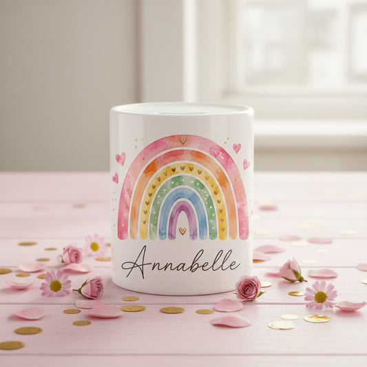 Vacso Trading Personalised Rainbow Ceramic Money Box White