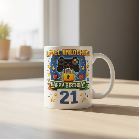 Vacso Trading Level Unlocked Birthday Mug Custom Age Pixel Gamer Ceramic 11oz