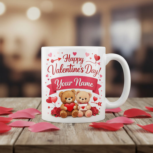 Vacso Trading Personalised Valentine's Day Teddy Bear Mug Ceramic 11oz Red