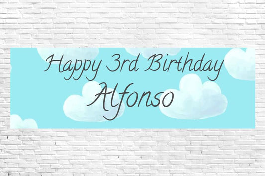 Sky Blue Boys Birthday Banner with Clouds