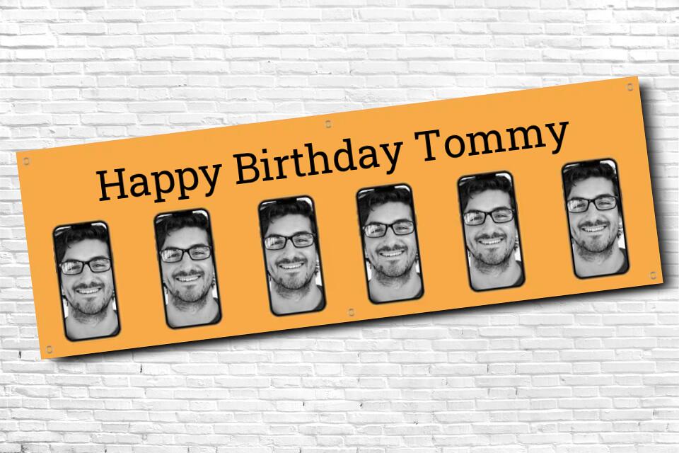 Personalised Orange Smartphone Image Photo Birthday Banner