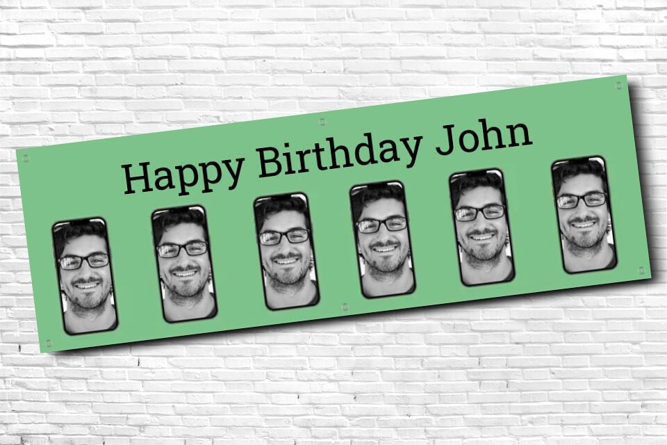 Personalised Light Green Smartphone Image Photo Birthday Banner