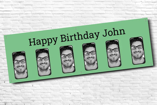Personalised Light Green Smartphone Image Photo Birthday Banner
