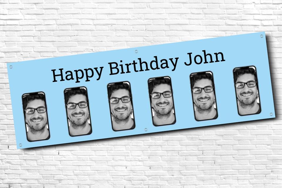 Personalised Baby Blue Smartphone Image Photo Birthday Banner