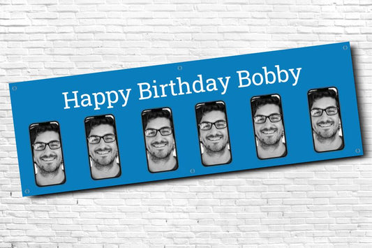 Personalised Blue Smartphone Image Photo Birthday Banner