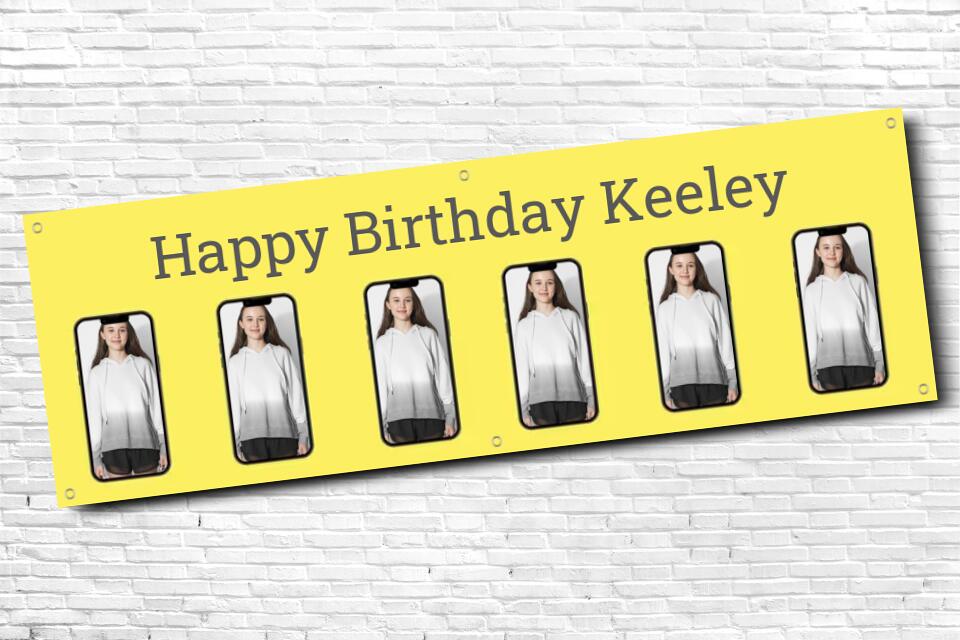 Personalised Yellow Smartphone Image Photo Birthday Banner