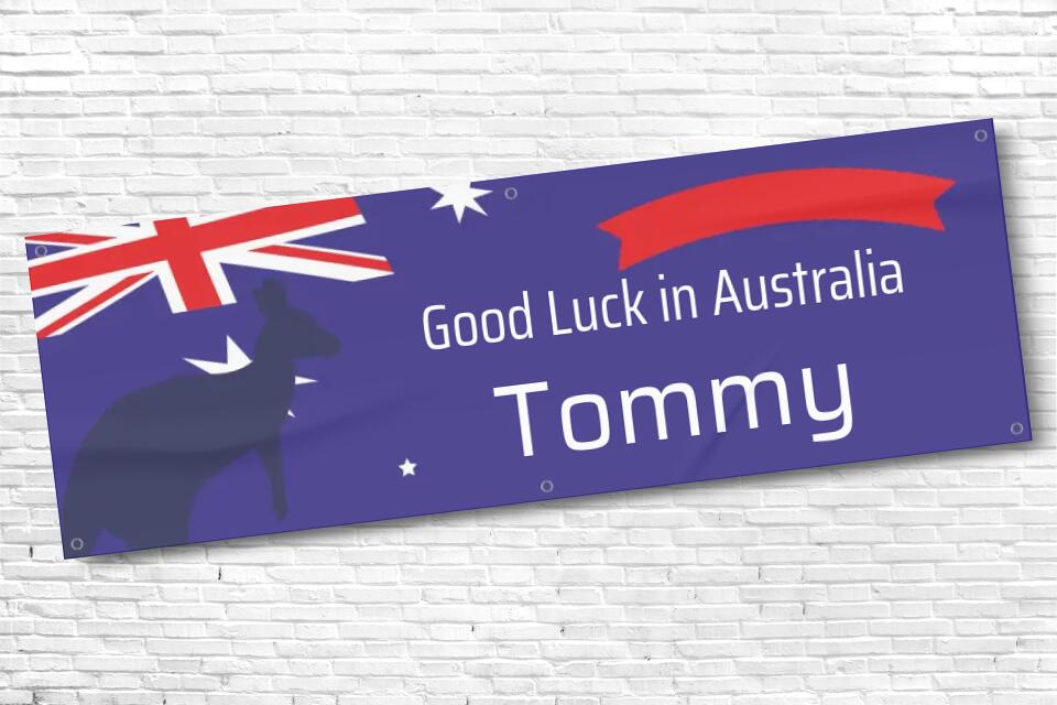 Personalised Good luck in Australia Banner with any Text