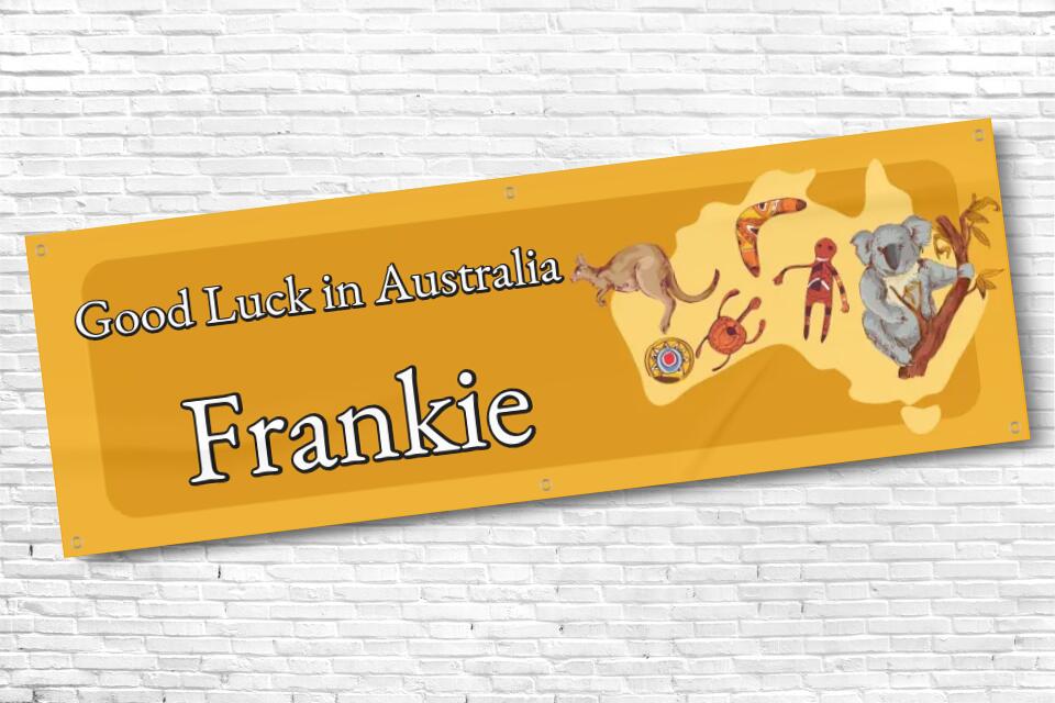 Personalised Good luck in Australia Banner with any Text