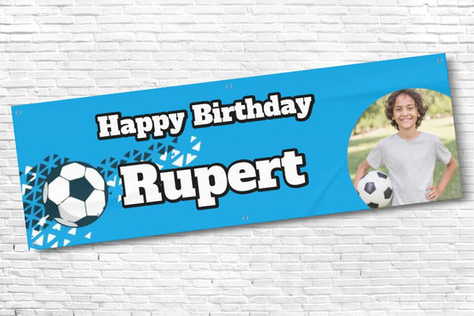 Personalised Football Banner Bright Blue with any photo and text