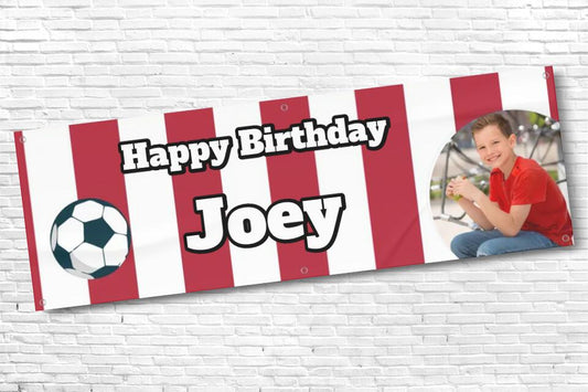 Personalised Football Banner Red and White Stripes with any photo and text
