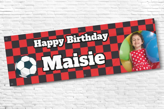 Personalised Football Banner Red and Black Squares with any photo and text
