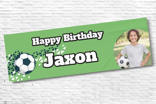 Personalised Football Banner Light Green with any photo and text