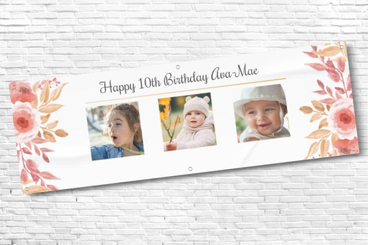 Girls Floral 3 Picture Birthday Banner