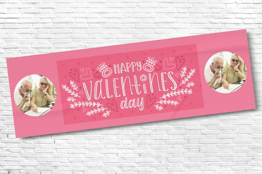 Personalised Pink Valentines Banner with Any 2 Photos
