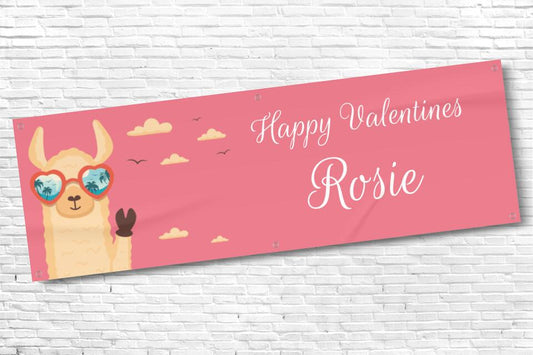 Personalised Pink Valentines Banner with Lama with any Name