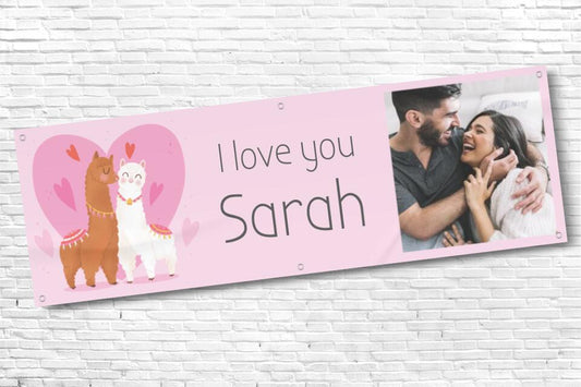 Personalised Lama Valentines Banner with any Photo and any Text