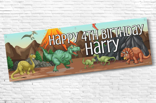 Boy's Personalised Dinosaur Birthday Banner