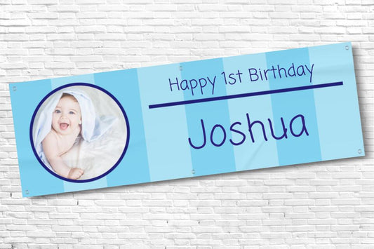 Boy's Blue Stripe Personalised Birthday Banner
