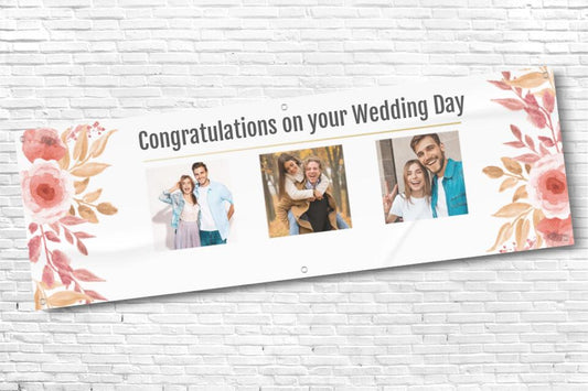 Triple photo floral wedding banner