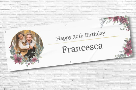 Ladies floral Birthday banner with photo