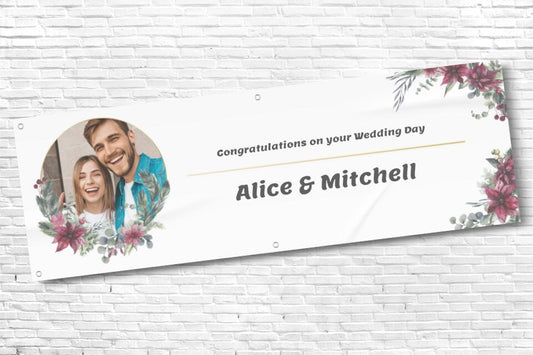 Floral Wedding and Engagement Banner with photo