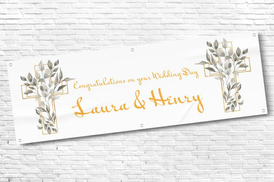 Twin cross wedding banner