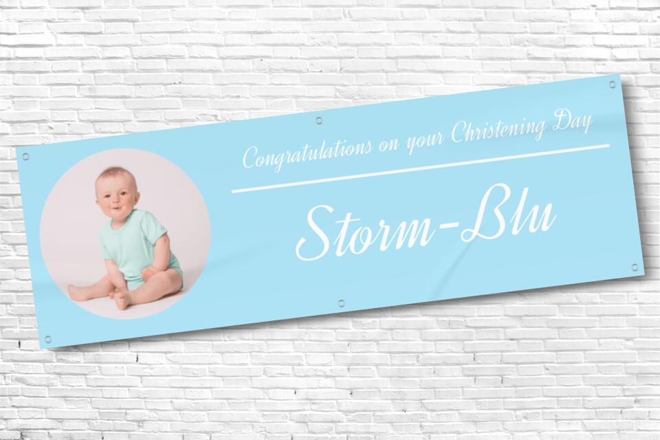 Boys Baby Blue Christening Banner