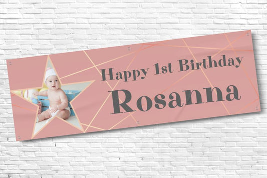 Girls Rose gold birthday banner with star photo