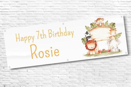 Personalised Girls Safari Birthday Banner
