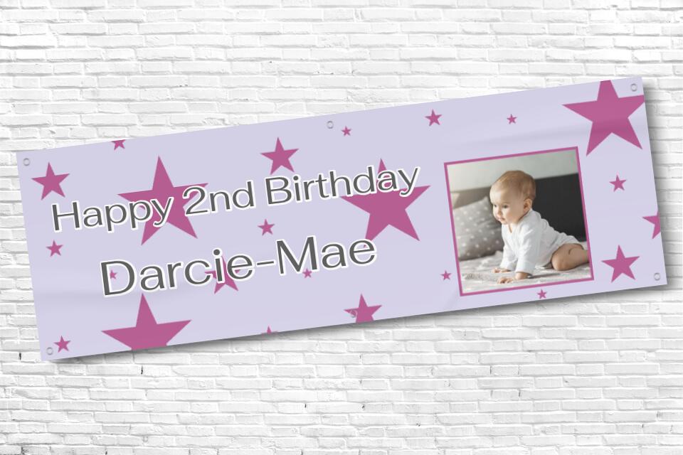 Girl's Birthday Purple and Lilac Star Banner