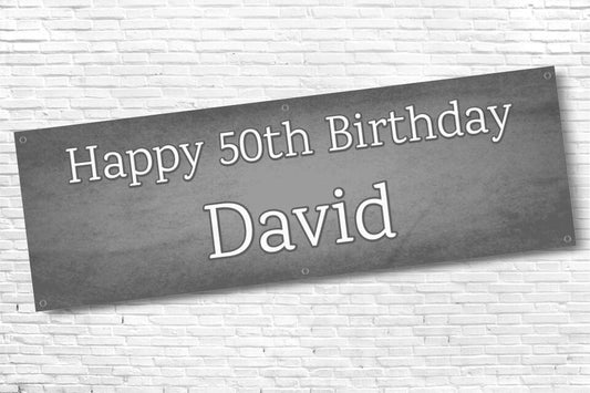 Men's Personalised Grey Cloudy Fade 50th Milestone Birthday Banner