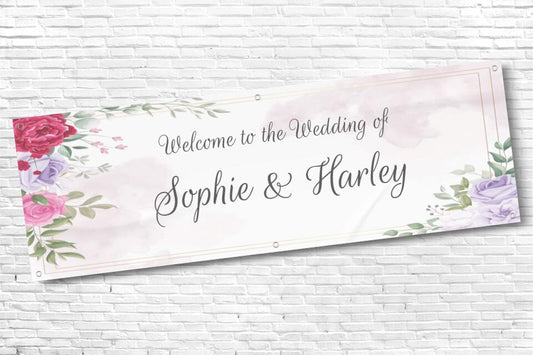 Wedding and Engagement Personalised Floral with Boarder Banner