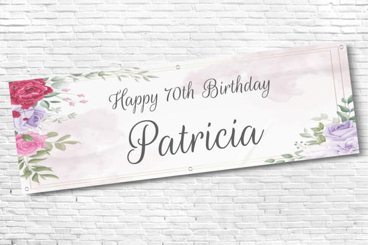 Personalised Floral with Boarder Ladies Birthday Banner